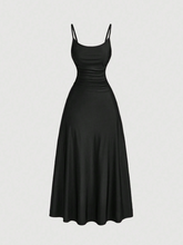 Solid Color Waisted Ruching Flared Hem Cami Dress